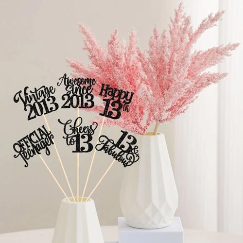 12 Pack Happy 13th Birthday Centerpiece Sticks Glitter Straight Outta 2013 Thirteen 13 Years Old Awesome Since 2013 Table Flower Centerpiece Sticks for 13 Fabulous Theme Party Supplies Black