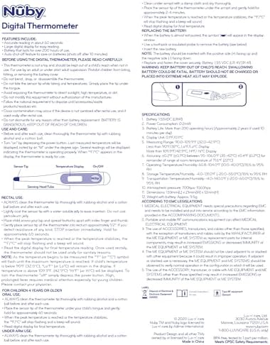 Nuby Digital Thermometer - Accurate Oral, Underarm & Rectal Use Thermometer with Hygienic Cover
