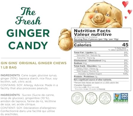 GIN GINS Original Ginger Chews – Natural Fresh Ginger Candy by The Ginger People – Individually Wrapped Healthy Candy – Original Flavor – Large 1 lb Bag (16oz) – Pack of 2