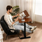 Overbed Bedside Table with Wheels, Pneumatic Adjustable Rolling Laptop Desk,Tiltable Bed Table Over The Bed,Mobile Standing Desk for Bedroom,Couch, Office and Home Use