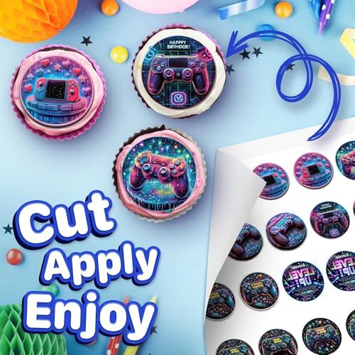 30 x Edible Cupcake Toppers – Video Game Themed Collection of Edible Cake Decorations | Uncut Edible on Wafer Sheet