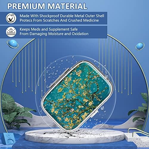 Pill Box 2 Compartment Small Pill Case,Portable for Pocket or Purse Pill Organizer Pill Container Holder to Hold Vitamins, Medication, Fish Oil and Supplements(Almond Blossom)