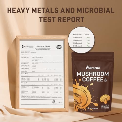 Mushroom Coffee, 60 Servings, Arabica Instant Coffee with 6 Adaptogenic Mushrooms (Lion’s Mane, Cordyceps, Turkey Tail & Other), Medium Roast Immune Boosting Coffee for Focus & Gut Health Support