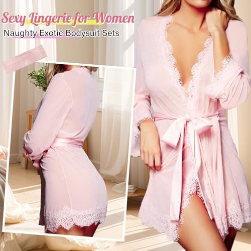 Lingerie for Women Sexy Lingerie and Panty Sets Robes 2 PCS Lace Sexy Pajama Sleepwear Nightgowns Outfits for Women