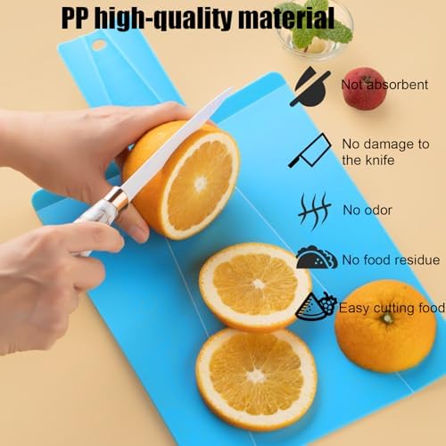 SEIWEI Folding Cutting Board, Portable Foldable Plastic Chopping Board with Hanging Hole, Non Slip Flexible U-Shaped Design for Easy Food Transfer Kitchen Meat Vegetables Fruits (Blue)