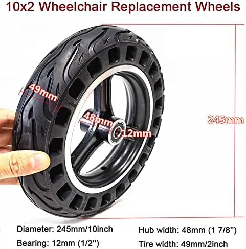 10x2, Wheelchair Front Wheel Accessories, 10inch Electric Wheelchair Replacement Wheels, Honeycomb Solid Tire, Suitable for Most Electric Wheelchairs, Bearing: 12mm，1 Pair