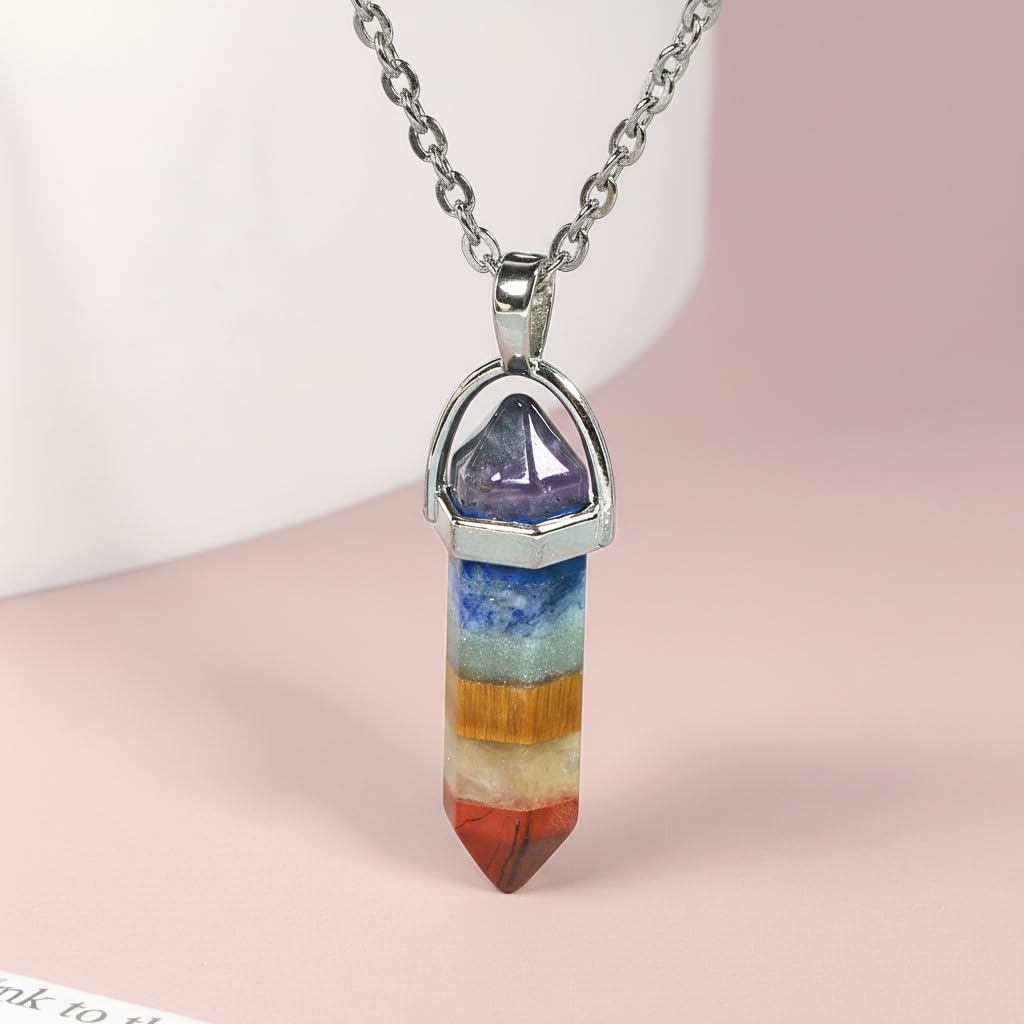 Gemstone Healing Crystal Pendant Double Point Bullet Necklace 20 Inches