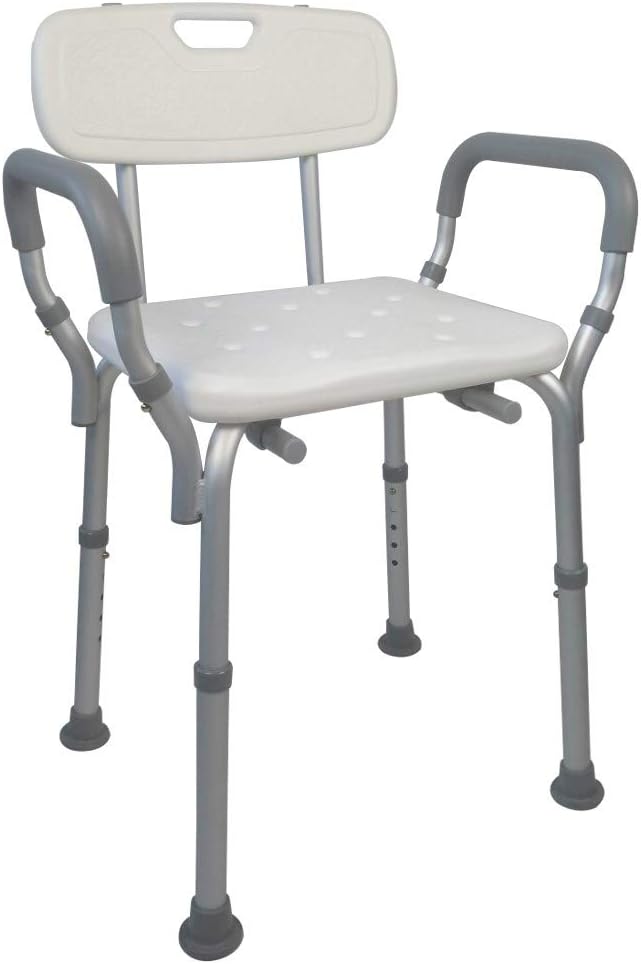 Mobiclinic, Shower Chair, Mod. Puerto, European Brand, Shower Seat, for Elderly and Disabled, Toilet Aid, Height Adjustable, Backrest, Armrests