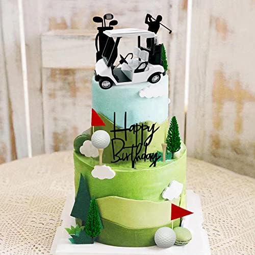 2026 New Golf Cake Decorations Golf Cart Cake Toppers Heading for The Green Cake Topper for Golfers with Cart Flag Golf Ball for Golf Theme Party Supplies (White)