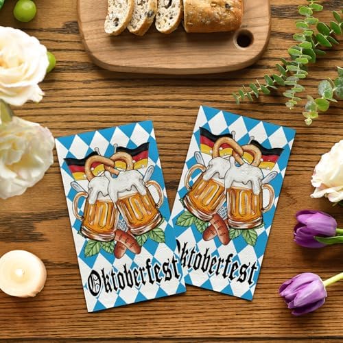 Horaldaily 100 Oktoberfest Disposable Paper Napkin Decorative Guest Guest Napkins, Blue and White Bavarian Flag and Beer Hand Towel for Party Lunch Dinner Kitchen Bathroom