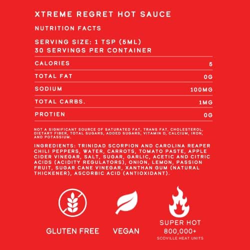 Elijah's Xtreme Regret Hot Sauce - Carolina Reaper and Trinidad Scorpion - The 2 Hottest Peppers in the World for an Extreme Fiery Heat