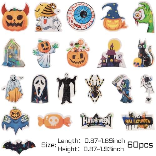 Morofme 60pcs Edible Halloween Cupcake Toppers Edible Ghost Cake Topper Wafer Paper Pumpkin Spider Cake Decorations Halloween Bat Black Cat for Cake Cookies Donut Decor, 21 kinds of patterns