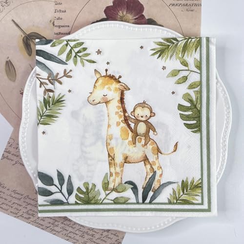 Decorative Animal Paper Napkins Dinner Size 20-Count/33x33cm/2-Ply Cute Baby Shower Kids Birthday Party Napkins (FR064)