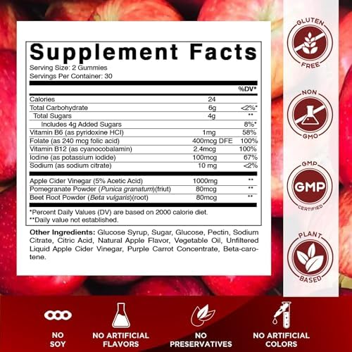 Vitamatic Apple Cider Vinegar Gummies - 1000mg per Serving - 60 Vegan Gummies - ACV Gummies for Detox, Weight Loss Support, Energy Boost, Digestion & Gut Health