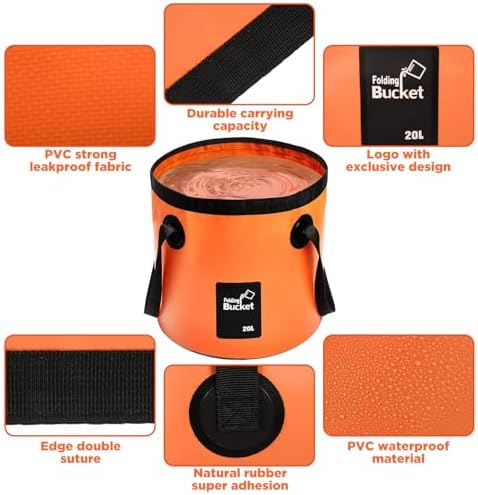 4 Pcs Collapsible Bucket with Handle 5 Gallon(20L) Foldable Water Container Folding Water Bucket Portable Folding Camp Wash Basin for Outdoor Travelling Camping Hiking Fishing Car Washing
