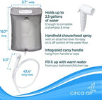 CIRCA AIR Bedside Shower - 2.5 GL Silver Portable Water Shower Bag For Hair Washing In Bed. Use With Inflatable Hair Washing Basin, Shampoo Basin, Bathtub For Elderly