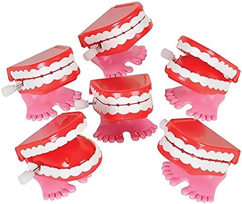The Dreidel Company Wind Up Teeth Chomping & Chattering Teeth Toys for Kids Birthday Party Favors, Novelty and Gag Gifts, 1.75" Inches (4-Pack)