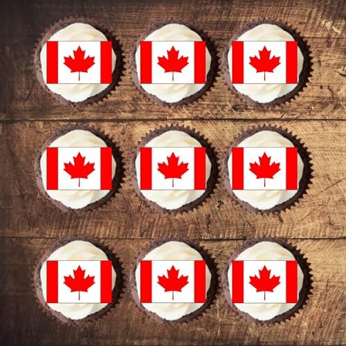 Canadian Flag Edible Cupcake Toppers, Edible World Flags, Canada Day Cake Decorations, Patriotic Decorations for Cookies and Home Baking, Classroom Decor 50 x 3cm / 1.18 inch UNCUT