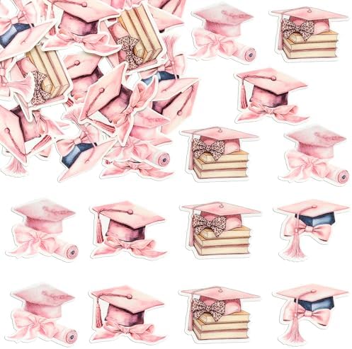 Gyufise 48Pcs Edible 2026 Graduation Cap Cupcake Toppers Diploma Party Decorations Class of 2026 Grad Cap Cupcake Picks for 2026 Graduate Theme Party Cake Food Supplies Pink