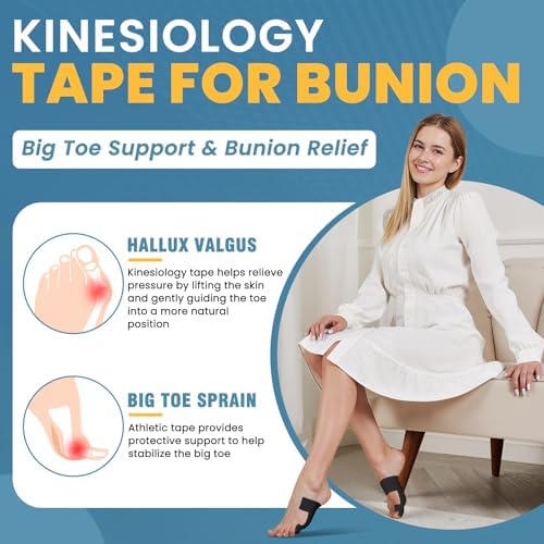 Kinesiology Tape for Bunion, 20 Pcs Pre-Shaped Athletic Tape – Breathable, Latex-Free Foot Tape for Discomfort Relief & Big Toe Joint Support for Walking, Running, Standing (Black)