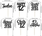 24PCS Black 12th Birthday Cupcake Toppers Twelve Happy 12 Official Teenager Straight Outta 2014 Cupcake Picks Cheers to 12 Lengend Since 2014 Cake Decorations for 12th Birthday Party Supplies