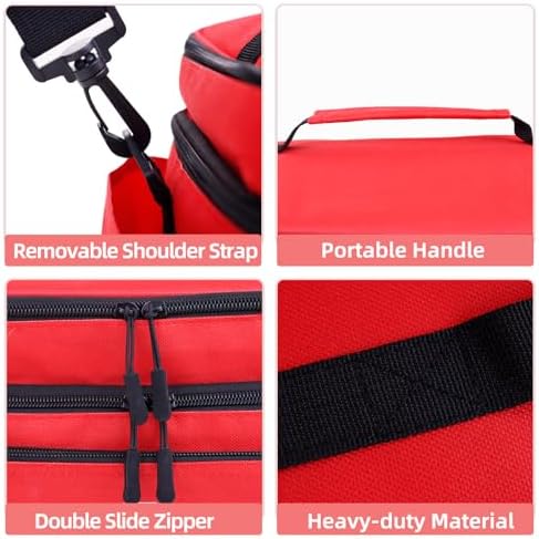 First Aid Bag Empty Large Medical Bag with Shoulder Strap 16”x 9½” x 7” Medicine Organizer Box Travel First Aid kit Emergency Supplies Storage Bag for Car, Home, Office, Outdoor (Red)