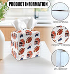 Tissue Box Cover Holder - Football Sports PU Leather Tissue Box Cover with Bottom Belt, Square Facial Paper Organizer for Tabletop, Bathroom, Kitchen, Car & Office -048