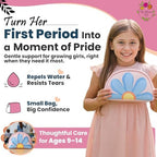 The Bloom First Period Kit for Girls 9-12, Cute Sanitary Napkin Storage Bag Gifts, Tween Period Starter Kit, Portable Waterproof Emergency Sanitary Pad Pouch for Active Girls - 16 PC, (Pink)