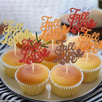 Rsstarxi 24 Pack Glitter Fall in Love Cupcake Toppers Fall leaves Thanksgiving Day Cupcake Toothpicks Bridal Shower Cupcake Decorations for Wedding Engagement Party Cake Decorations