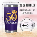 50th Birthday Gifts for Her - 20oz Stainless Steel Insulated Tumbler with Lid - 1976 Birthday Gifts for Women Mom Wife Coworker Friend Sister, 50 and Fabulous Tumblers for Women, 50th Birthdays