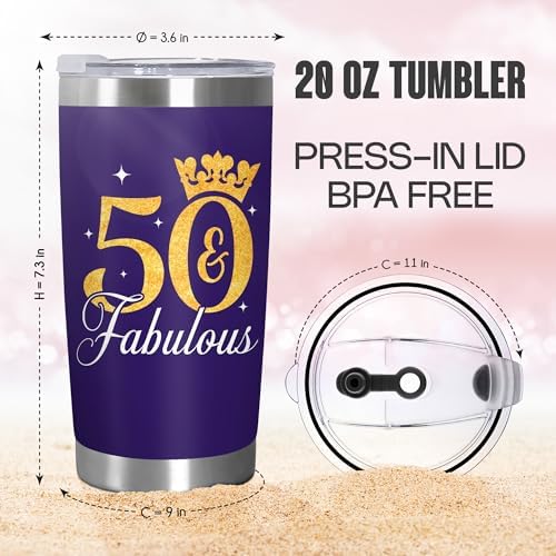 50th Birthday Gifts for Her - 20oz Stainless Steel Insulated Tumbler with Lid - 1976 Birthday Gifts for Women Mom Wife Coworker Friend Sister, 50 and Fabulous Tumblers for Women, 50th Birthdays