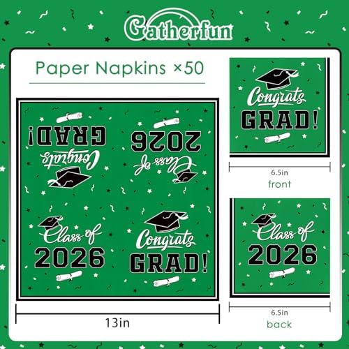 Gatherfun Graduation Party Disposable Napkins Paper Napkins for College High School Graduation 3-Ply 50 Pack Green