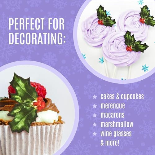 Sugar Robot Holly Leaves Cupcake Toppers - Christmas Cake Decorations Edible - Christmas Cupcake Toppers - Cake Topper - Decoration Made in the USA - Premium Crafted - 24 Pcs Pack