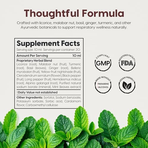 AKSHAR Ayurveda - Tulsin Syrup, Natural Cough Syrup with Licorice, Ginger, Turmeric, Basil, Malabar Nut - Respiratory Lung Health Supplements, Mucus Relief & Bronchial Wellness Syrup (1 Pack)
