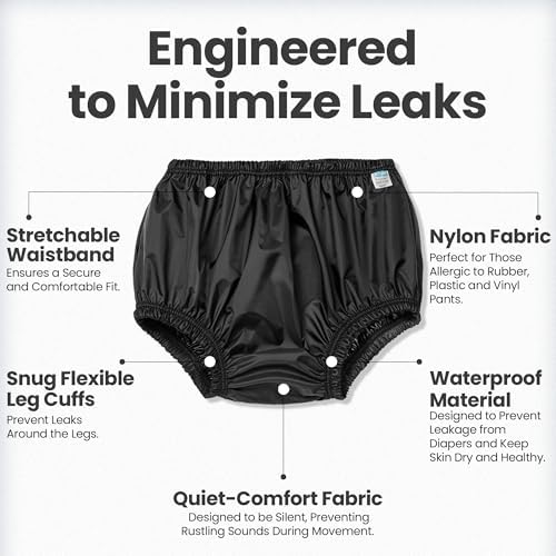 Incontinence Leak-Protection, Washable Pull-On Cover Pant, Advanced Duralite-Cool-Lightweight-Durable- Kleinert's (Black, Large)