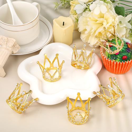 Kifmurase 36PCS Crown Cake Topper, Gold Mini Queen Cup Cake Headpiece, Rhinestone Crystal Tiara Cakes Decoration for Women Bridal Wedding, Royal Themed Baby Shower Birthday Party Cupcake Decor