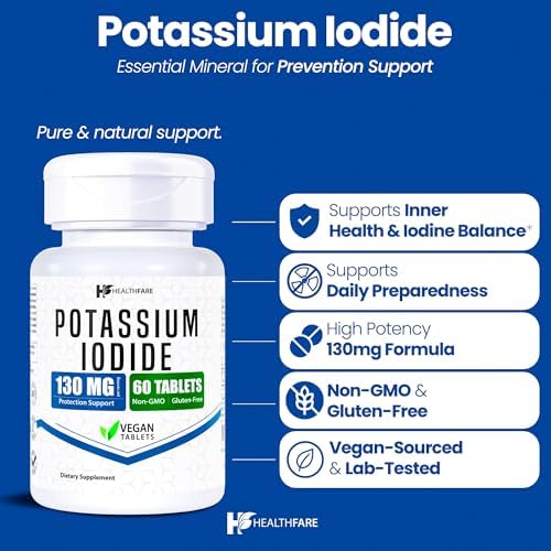 HealthFare Potassium Iodide Tablets | 130 mg | 120 Fast-Dissolving Tablets (2 Pack) | Ki Pills | Long Shelf Life | Non-GMO