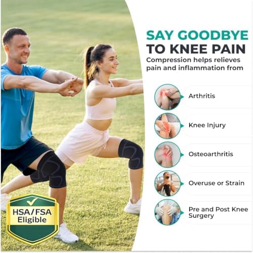 Modvel 2 Pack Knee Brace for Women & Men - Workout Knees Compression Sleeve for Knee Pain Relief Joint Support for ACL, Arthritis, Meniscus Tear Knees Brace for Sports, Rodilleras para Gym Fitness