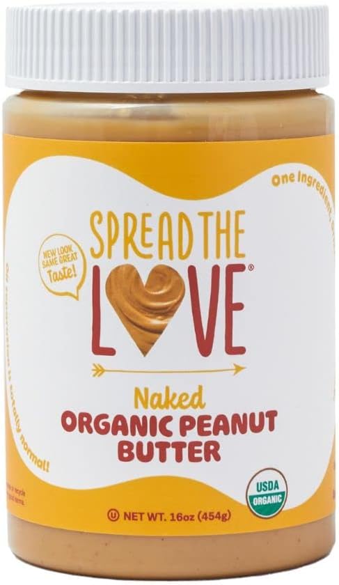 Spread The Love NAKED Organic Peanut Butter, 16 Ounce (Organic, All Natural, Vegan, Gluten-free, Creamy, Dry-Roasted, No added salt, No added sugar, No palm oil) (1-Pack)