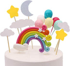 Palksky Colorful Rainbow Cake Topper/Wedding Cake Flags/Cupcake Picks Set -Include Cloud Balloon Moon Stars/Boy Girl Kid Birthday Baby Shower Party Baking Decoration Supplies