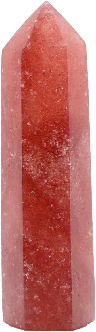 Angelstones Natural Strawberry Quartz Gemstone Healing Crystal Hexagonal Pointed Reiki Chakra Faceted Prism Wand Carved Stone Figurine Home Decor