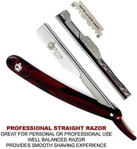 Krisp Beauty Professional Classic Straight Edge Barber Razor For Close Shaving - Salon Quality Manual Men's Beard Cut Throat Shavette With 10 Shaving Blades