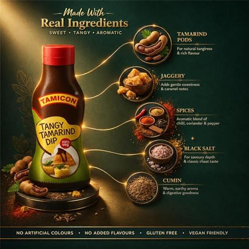 Tamicon Tangy Tamarind Dip | Rich and Zesty Imli Sauce | Gourmet Tamarind Sauce for Delicious Dipping | Perfect for Snacking, Parties & Family Gatherings | 10.58 Oz/300gm