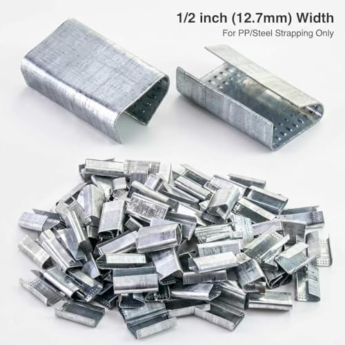 QWORK 1/2" Steel Strapping Seals – 1000 Pack Metal Clips for PP or Steel Banding, Pallet & Cargo Securing