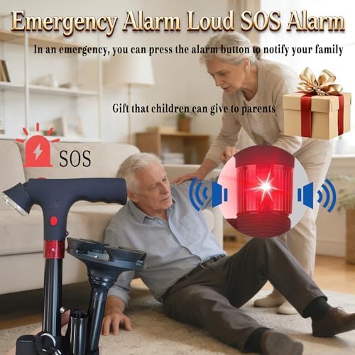 2026 New Smart Walking Cane for Men Women, 3-in-1 Upgrade Smart Walking Canes with Light and Alarm, Foldable Dual Handles, Adjustable Canes for Elderly,Seniors Veterans & Parents