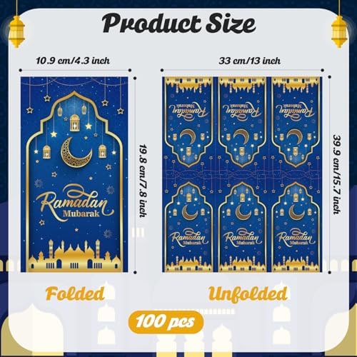 Eid Mubarak Napkins, 100 Pcs Eid Mubarak Ramadan Paper Napkins Disposable, 2-Ply Blue Gold Star Moon Absorbent Paper Hand Towels for Bathroom Home Kitchen Mardi Gras Party Decorations Supplies