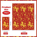 100Pcs Chinese New Year 2026 Paper Napkins 3 Ply Red Gold Foil Horse Disposable Absorbent Hand Towels Year of the Horse Guest Napkins for Spring Festival Luncheon Dinner Bathroom Supplies Table Decor