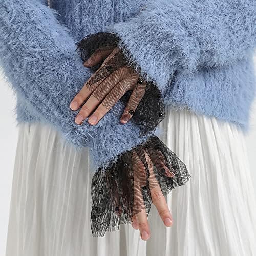 Ruffled Floral Layered Lace Cuffs Wrist Cuffs Black False Sleeves for Women Wrist Black