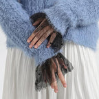 Ruffled Floral Layered Lace Cuffs Wrist Cuffs Black False Sleeves for Women Wrist Black