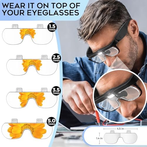 Magnifying Glass with Light 1.5X to 5.0X, Rechargeable Magnifying Glasses Head Magnifier, Lighted Magnify Glass with 4 Detachable Lenses, Magnifier Headset for Close Work Hobbies Jewelry